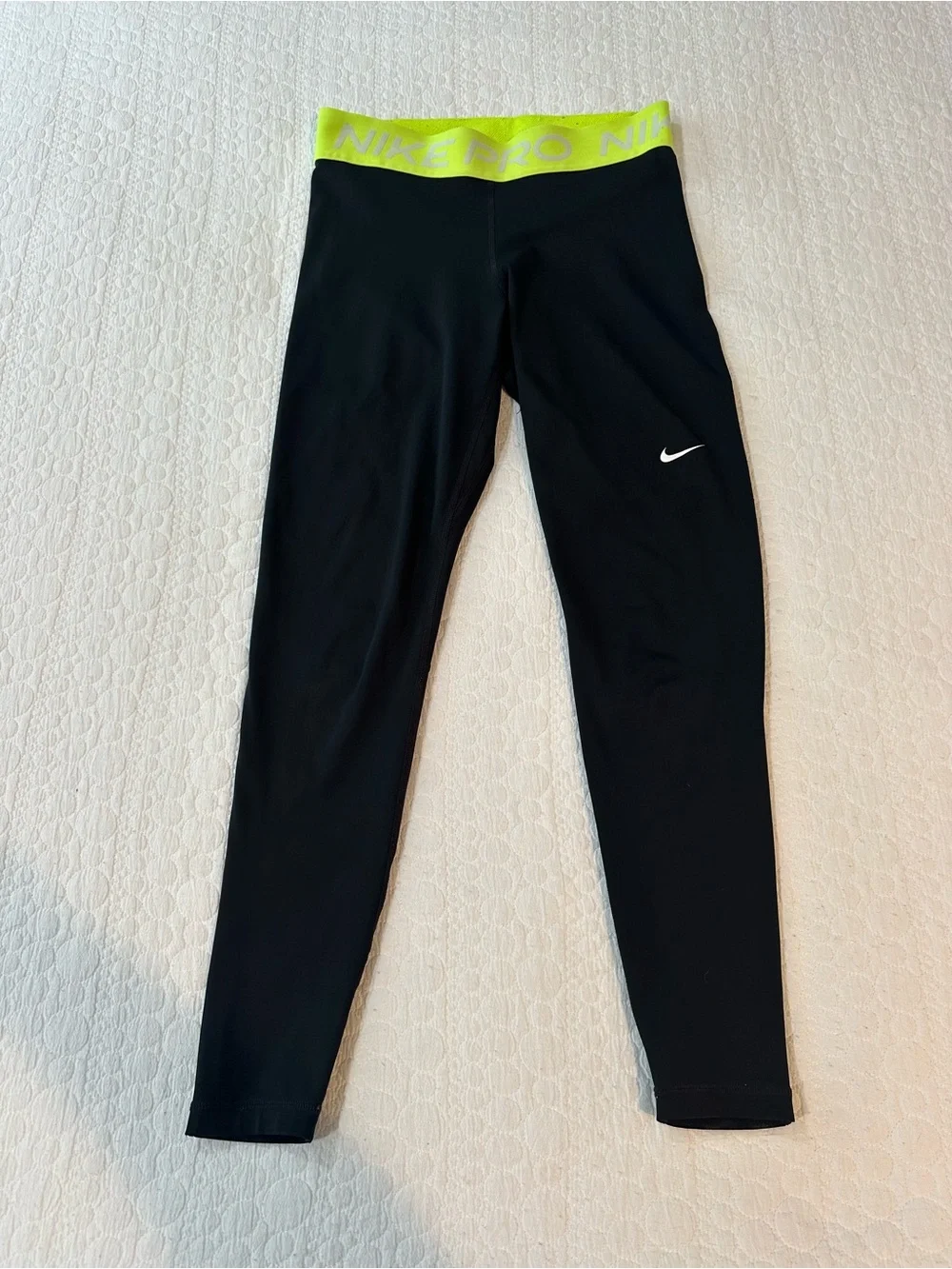 Black Nike Pro Panel Leggings with yellow band in Size Medium - Picture 2 of 6